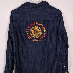 Denim Dress Embroidered sunflower